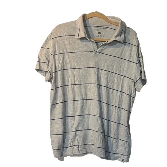 Calvin Klein Polo Grey and Blue Striped Men’s size XL - Picture 1 of 4